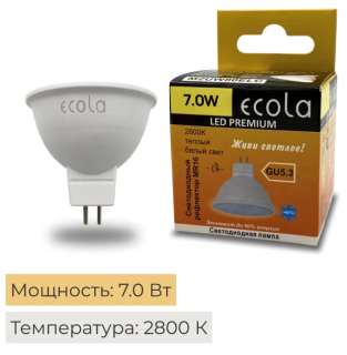 **Лампа св/диод. Ecola MR16 GU5.3 220V 7W 4200K 48*50 пласт/алюм.мат. Premium M2UV70ELC