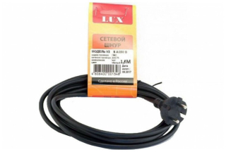 Сетевой шнур LUX V2 ПВС 2*0,75 1,5м с вилкой без з/к черный