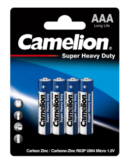 Батарейка солевая CAMELION R03 (AAA)1.5B бл/4 (R03P-BP4G)