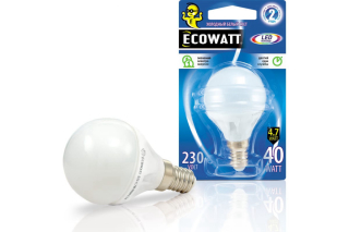 **Лампа св/диод. ECOWATT P45 230В 4.7(40)W 4000K E14 (миньон) холодный белый свет,шарик