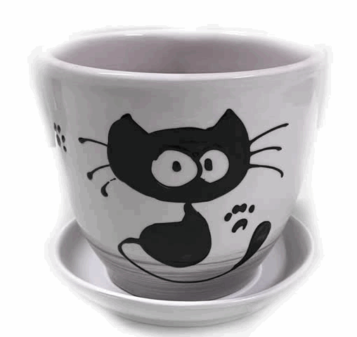 Кашпо Котофей v 0,75 л с подд. керам глазур. ф кувшинка h 10 см d 14 см