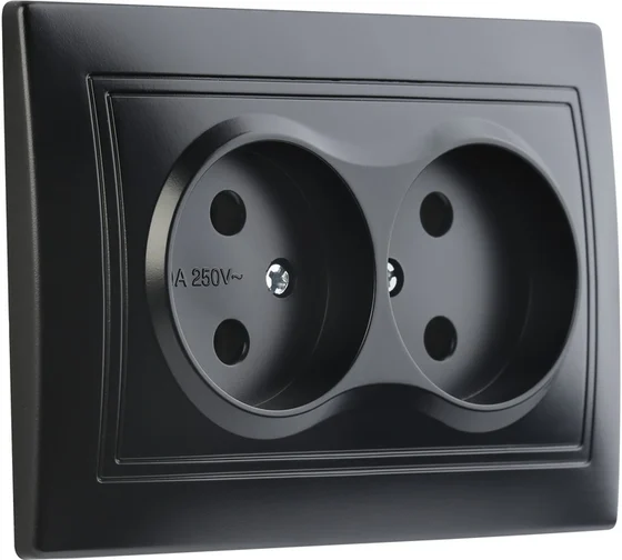 Розетка 2-местная без заземления 10А черная, "Венера" SBE-01b-10-S2-N-c