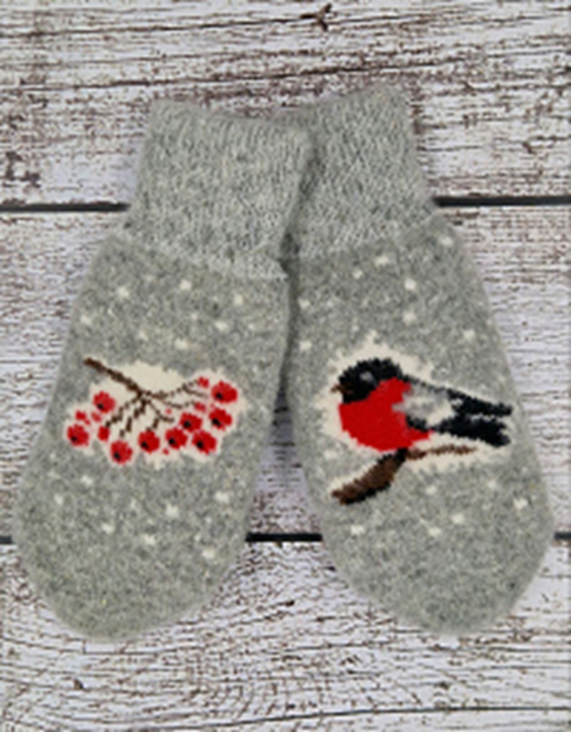 Варежки шерстяные "Снегири" жен. 300108