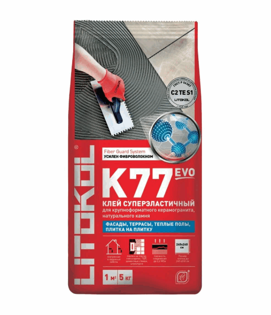 Клей фиброармированный SuperFlex K77 эластичный тиксотропный (5кг)