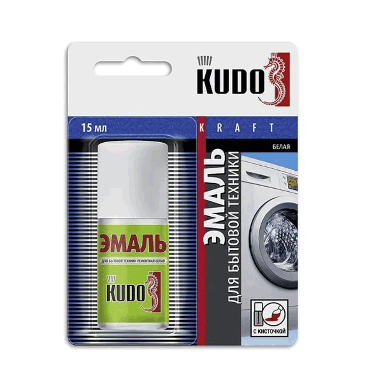 Эмаль для бытовой техники белая KUDO с кисточкой 15мл