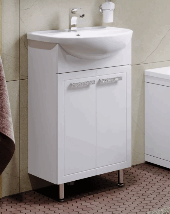 Тумба белая Vittoria-50-01 с умывальником Ладога-50/Уют-50