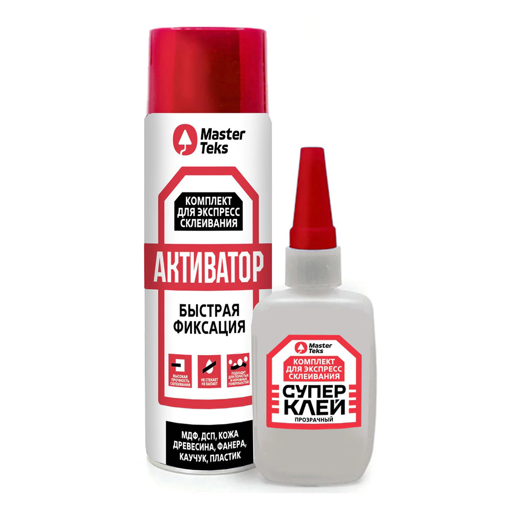 Супер-клей комплект для экспресс склеивания MasterTeks 200 мл+50 гр прозрач