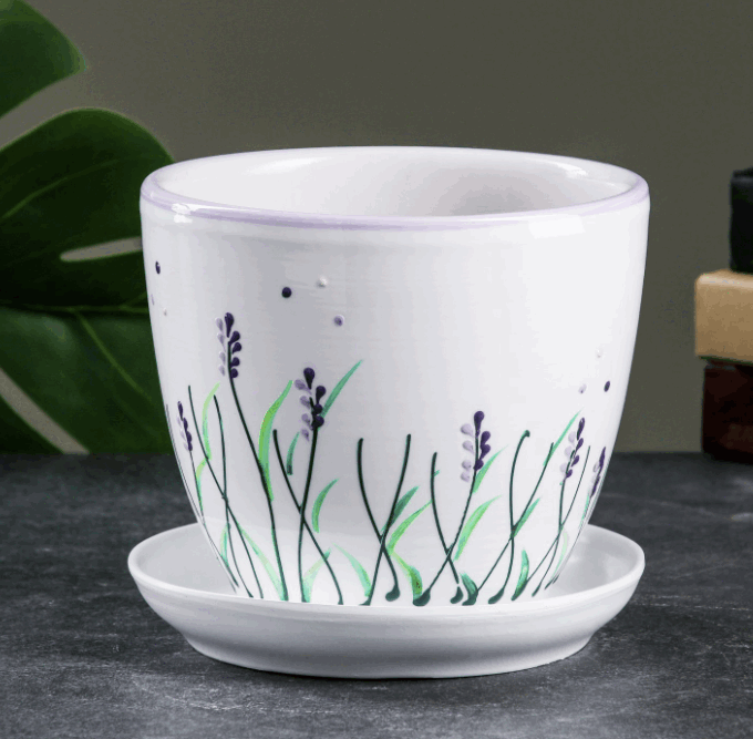 Кашпо Лаванда v 1,0 л с подд. керам глазур. ф тюльпан h 13 см d 15 см