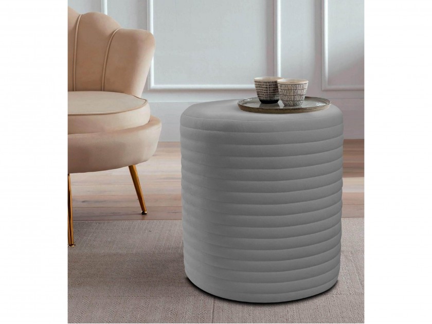 Пуф круглый без ножек горизонтальная стяжка/№25 серый