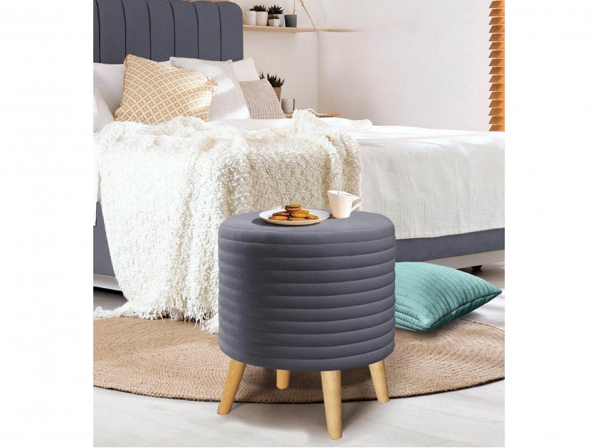 Пуф круглый стеганный на ножках/№25 серый