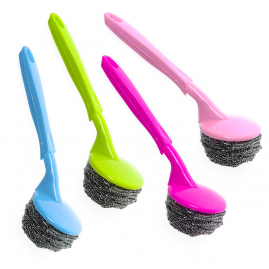 Мочалка металлическая (спираль) с держателем с длинной ручкой 74973