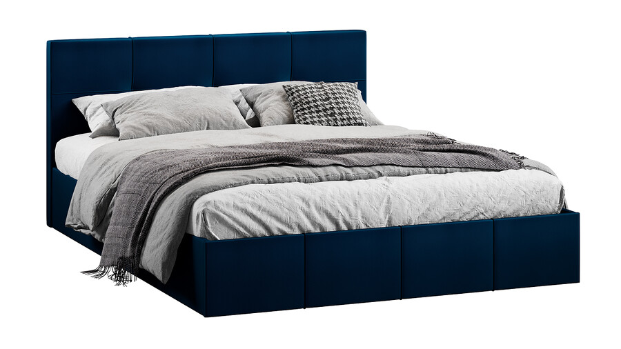 Кровать Лора с мягкой обивкой и заглушиной (1600) с ПМ (Велюр Confetti Blue)