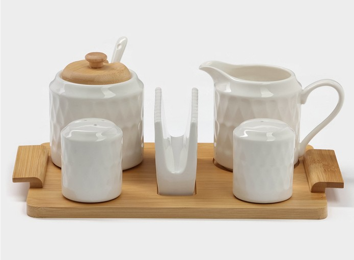 Набор сервировочный на дерев подставке 5 пр "Bella Tenero" сахарница, молочник, 5478707