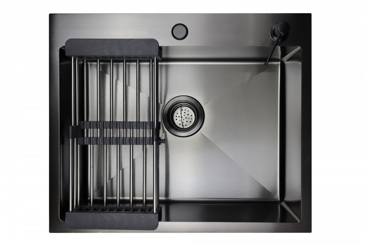 Мойка врезная 60*50, Графит, круглый выпуск,(дозатор, коландер, сифон) SIRIUSLINE SL6050G