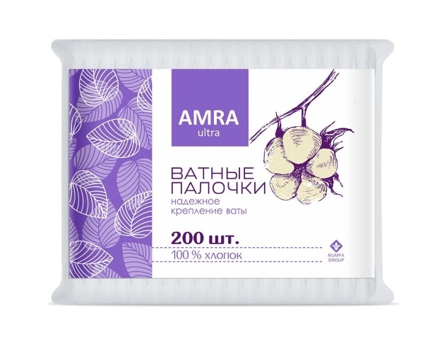 Палочки ватные Amra 200шт в пакете