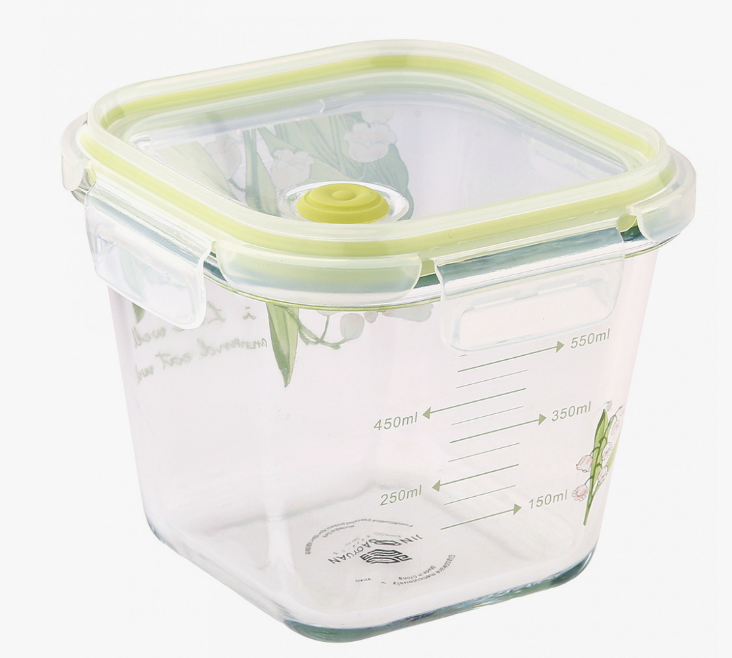 Контейнер ст "Ландыши" 900мл 13*13см h10,5см с/дек квадр.пл/кр с пароотв. 360Р 