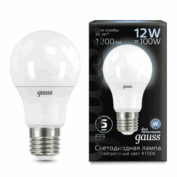 Лампа св/диод. Gauss Element ЛОН A60 E27 12W 4100K 23222