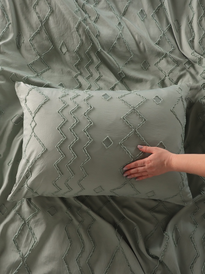 КПБ LoveLife Tufting 1,5сп "Орнамент" 143*215см,150*230см,50*70см-2шт, цв.зеленый, 110 г/м2 10323098