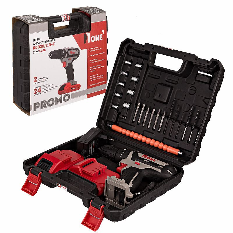 Дрель акк.ударная RCD20/2.0-C-PROMO (20V,2,0Ah,2акк,З/У,2 скор.32Hm,24 предм,.в компл,кейс) №1