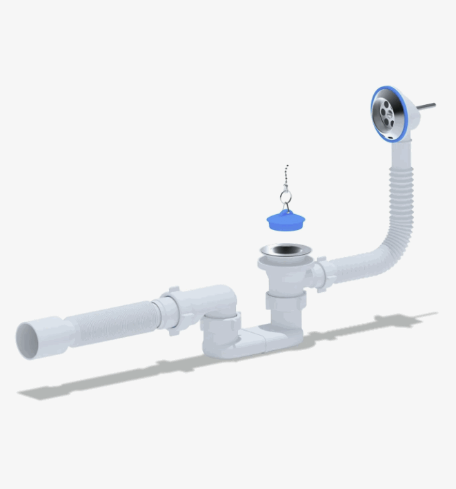 Сифон АНИ д/ванны с выпуск. и перел. 1 1/2" плоск., регулир., с гофр. 40*50 Е055