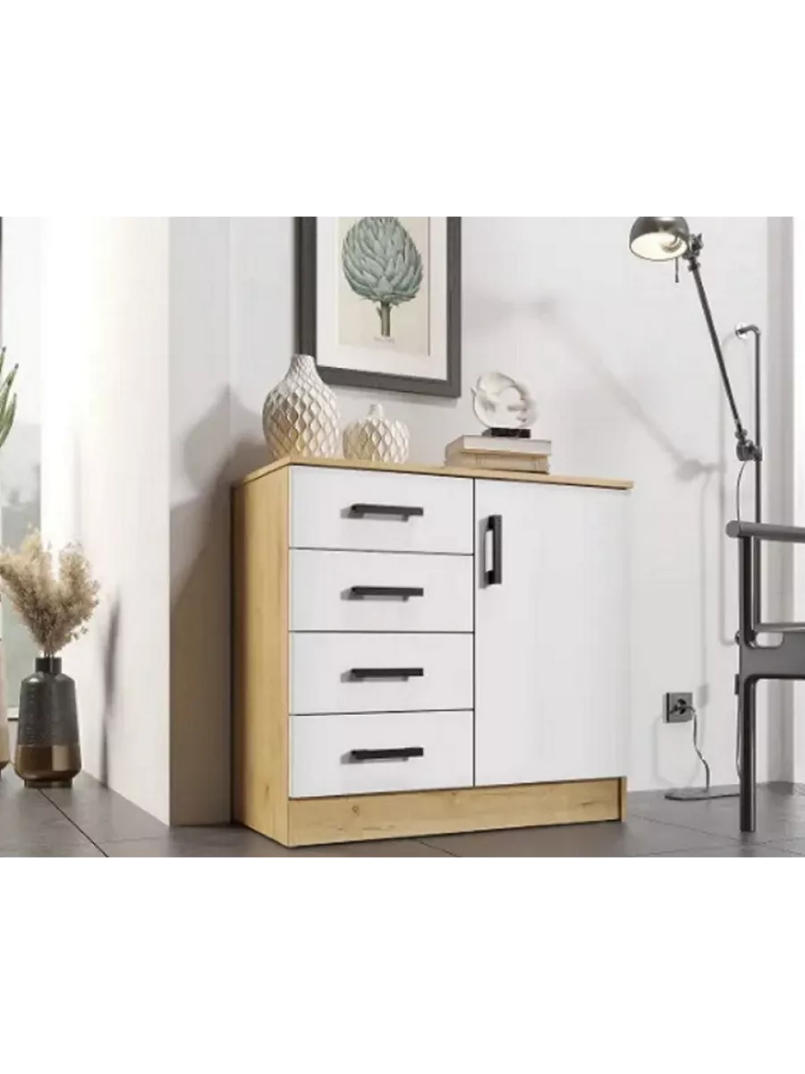 Комод ЭРА К800 1Д дуб вотан/белый 