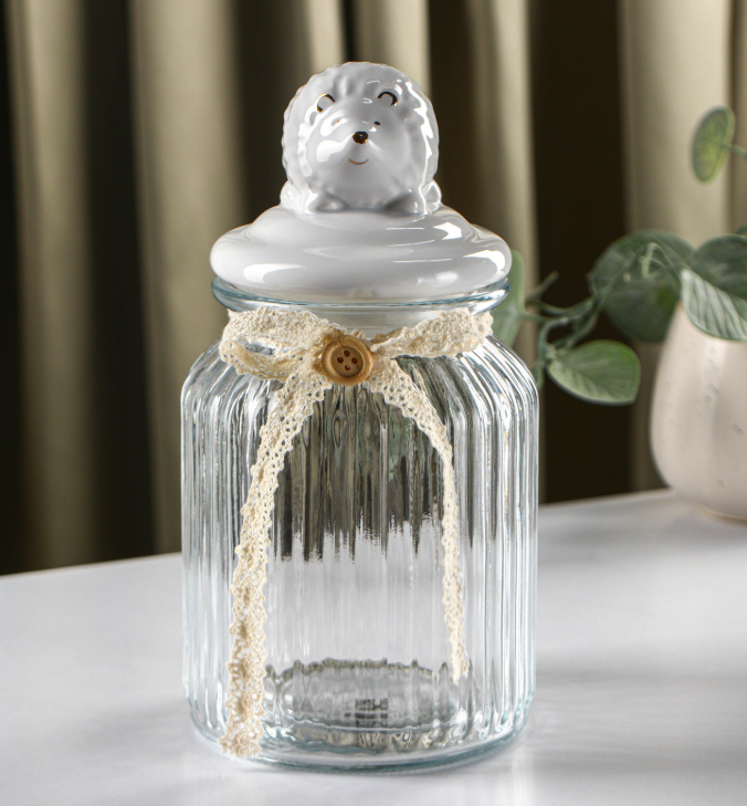 Банка стеклянная д/сыпучих прод. Доляна «Ёжик в золотом», 950мл, с керам. кр. 7384552