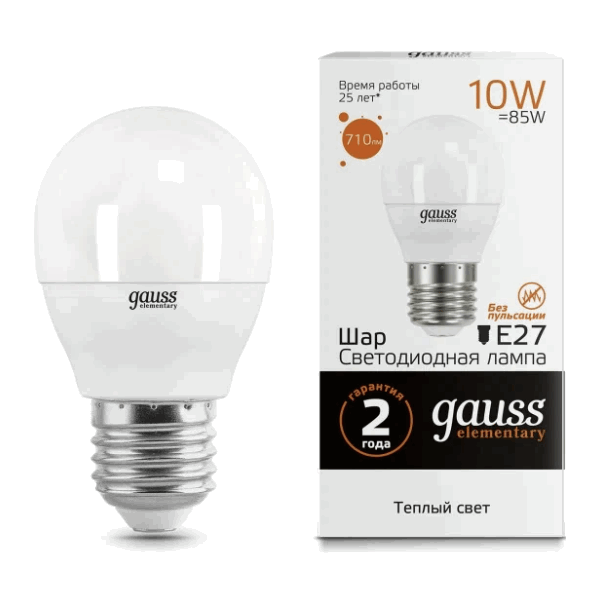 Лампа Gauss LED Шар Elementary 10W E27 3000К