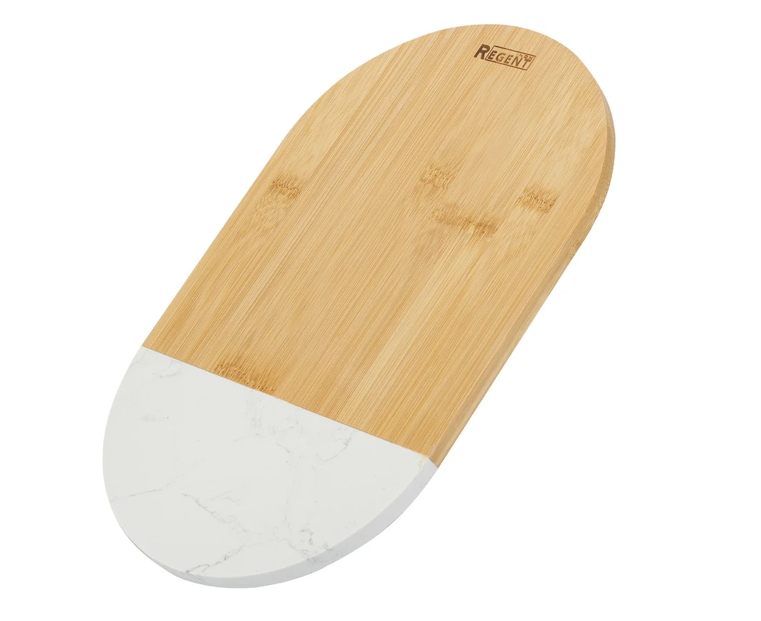 Доска разд. овал. вставка белый мрамор 29,5*18*1,2см Linea Bamboo