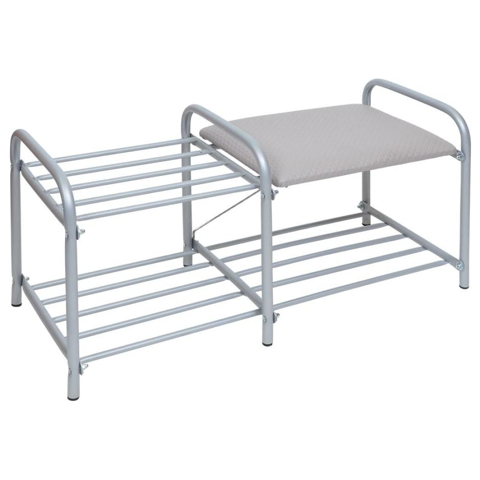 Этажерка для обуви Люкс 2-х ярусная с сиденьем из винилискожи серый