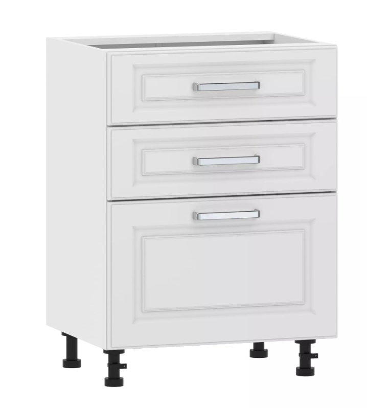 Тумба кухонная со столеш. 100.06 600 "Вокс" Меренга, Белый 3 ящика 100.06 600