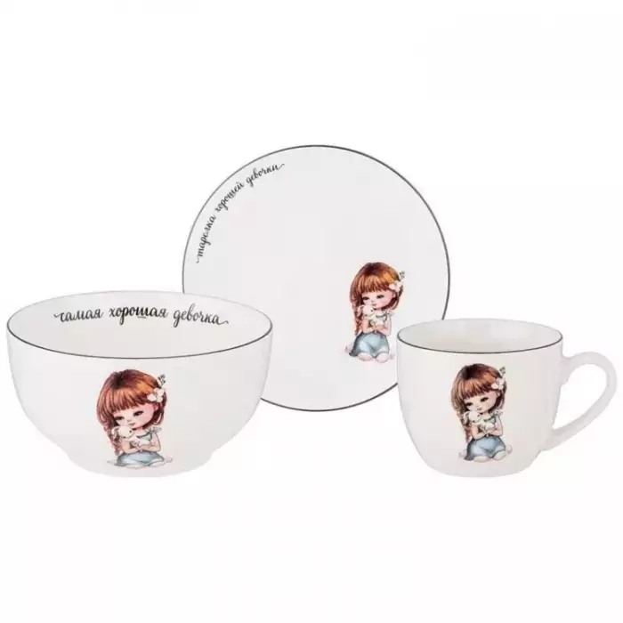 Набор посуды lefard "Хорошая девочка" 3 пр.: салатник 470мл, тарелка 20см, кружка 220мл арт. 260-681