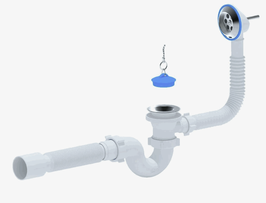 Сифон АНИ д/ванны с выпуск. и перел. 1 1/2" S-образный, с гофр. 40*50 Е155