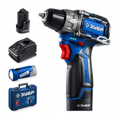 Набор ЗУБР КОМПАКТ #4:дрель-шуруповерт+LED фонарь BRUSHLESS 12В 45Нм 2АКБ тип Т7 2Ач кейс DB-121-22F