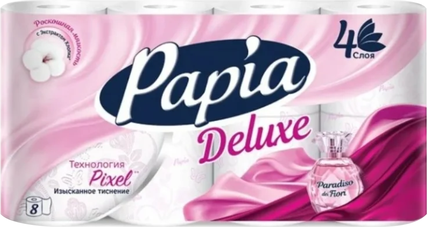 Туалетная бумага PAPIA DELUXE 4сл. 8рул. PARADISO FLORI