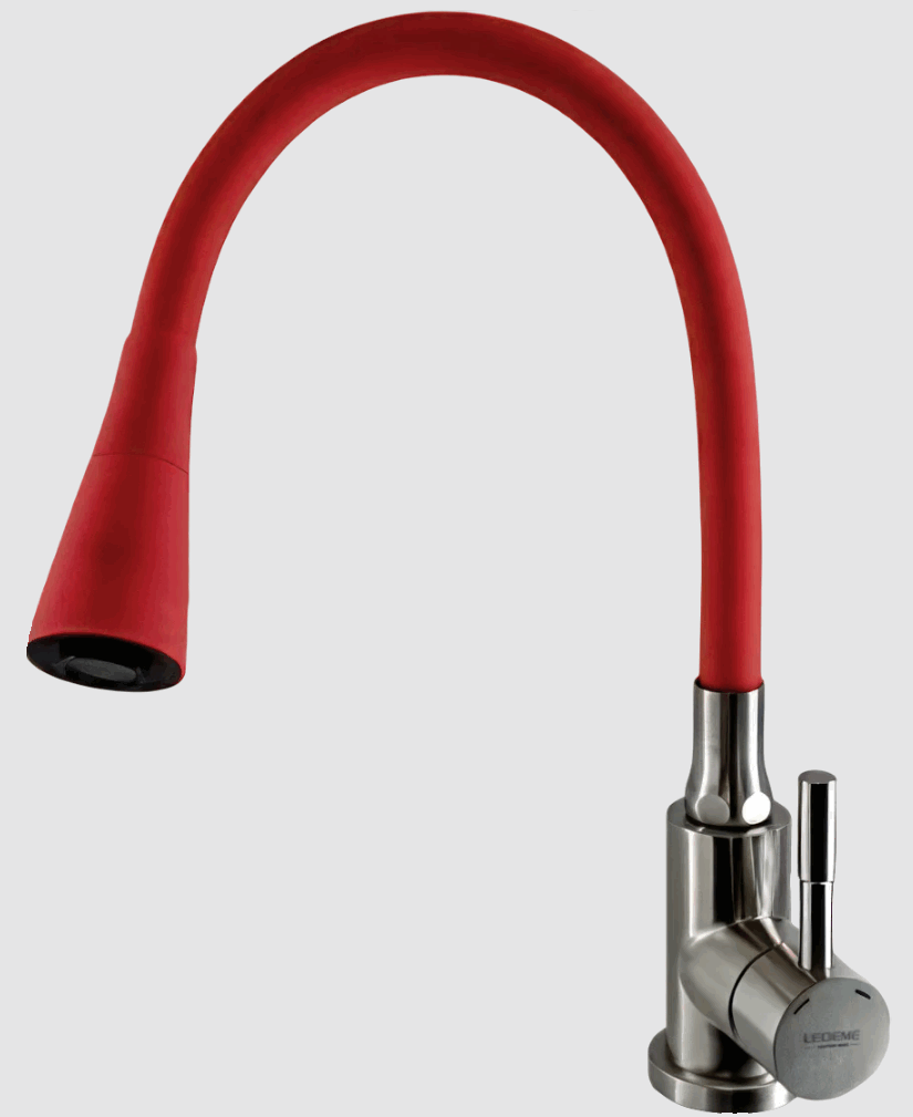 Смеситель силикон.излив (красный) кухня L74199-1 хром 