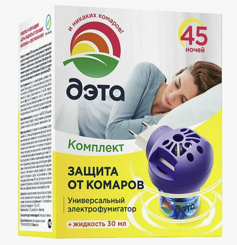 Средство инсектицидное "ДЭТА" комплект: жидкость от летающих насекомых 45 ночей флакон 30 мл + уни