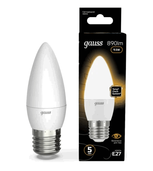 Лампа Gauss LED Свеча Е27 9,5W 890lm 3000К