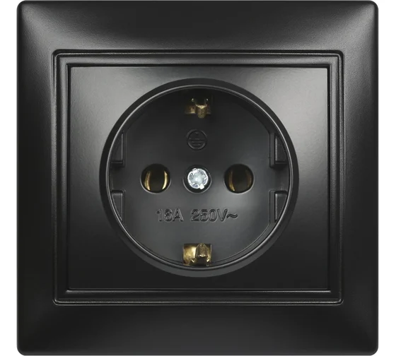 Розетка 1-местная с заземлением 16А черная, "Венера" SBE-01b-16-S1-Z-c