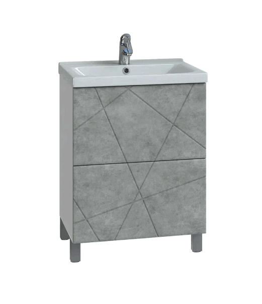 Тумба под раковину Geometry 600-0-2 (Como 60) бетон + Раковина встр. Como 60 бел