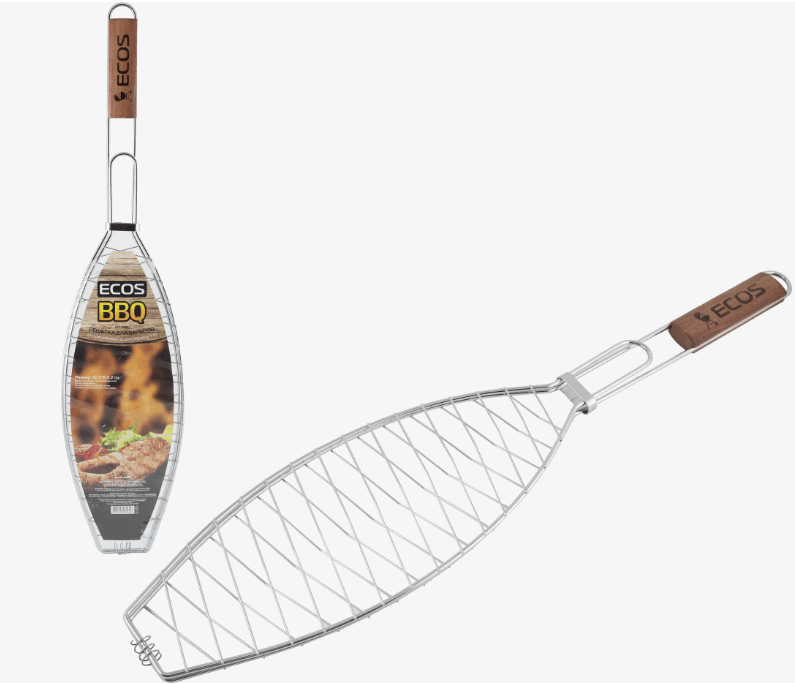 Решетка д/барбекю ECOS RD-114D (универс. рыба/мясо, 40*15*2см, общ.дл. 68см, хром)