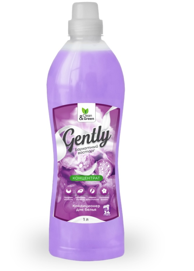 Кондиционер для белья Gently "Бархатный восторг" (концентрат, сиреневый) 1000 мл. Clean&Green CG8282