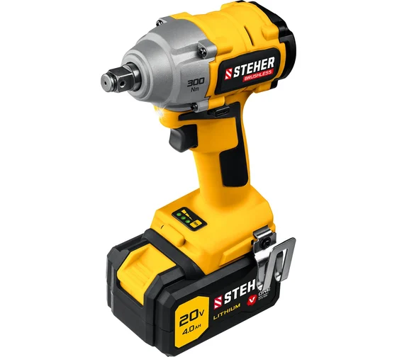 Гайковерт STEHER бесщеточный  V1 20 В 300 Н·м 1 АКБ (4 А·ч) кейс (CWB-300-1)