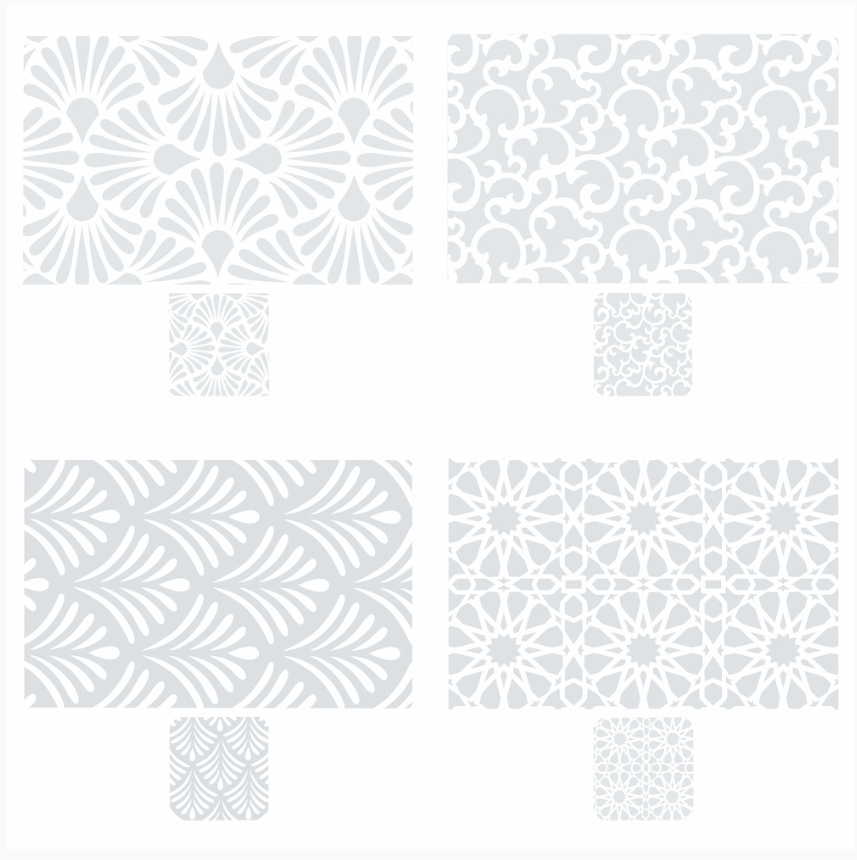 Набор термосалфеток 8шт (4шт 42x28см + 4шт 9x9см), ПВХ, "Барокко" черный принт, 4 дизайна