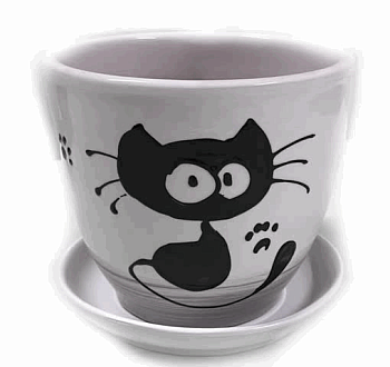 Кашпо Котофей v 0,75 л с подд. керам глазур. ф кувшинка h 10 см d 14 см