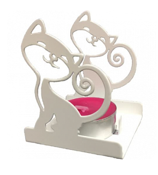 Подсвечник Веселые котики, белый, металл, 6,5х5,6х7,3 см