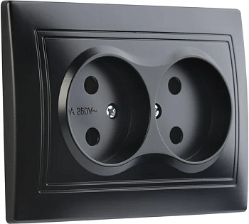 Розетка 2-местная без заземления 10А черная, "Венера" SBE-01b-10-S2-N-c