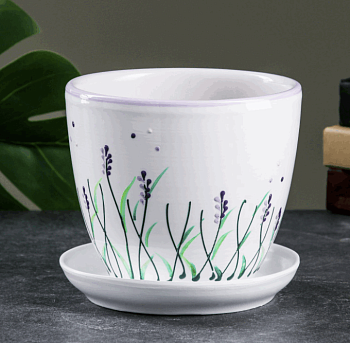 Кашпо Лаванда v 1,0 л с подд. керам глазур. ф тюльпан h 13 см d 15 см