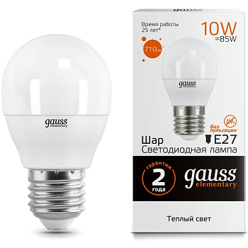 Лампа Gauss LED Шар Elementary 10W E27 2700К