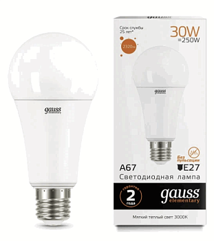 Лампа Gauss LED A67 Elementary 30W E27 3000К