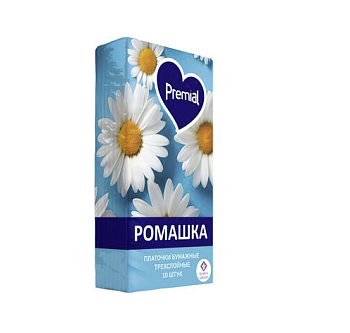 Платочки носовые Premial 3-х слойн. гигиен. 10 шт. ромашка   П00067241